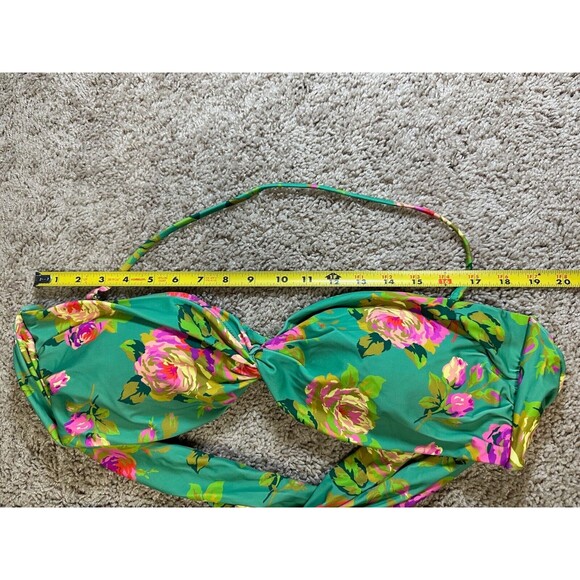 J Crew One Piece Swimsuit Womens Plus Size 20 Green Floral Wrap Cut Out Bandeau - Picture 8 of 12